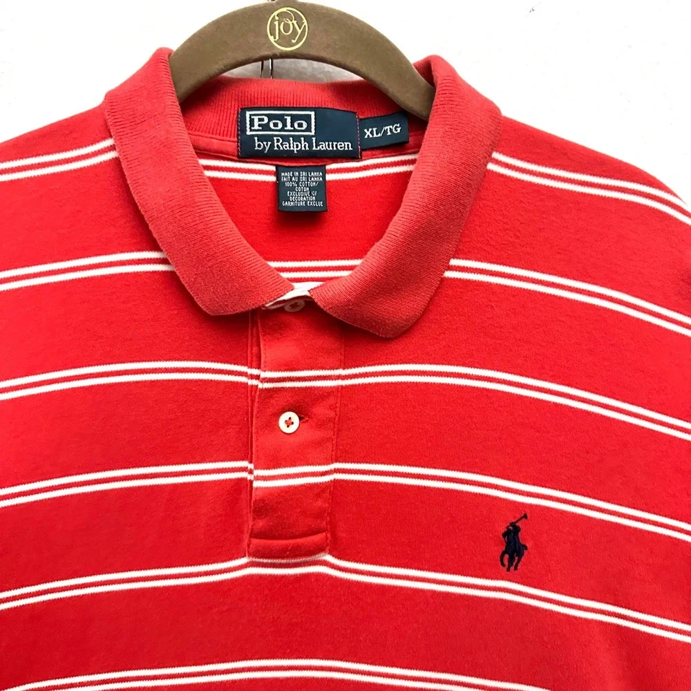Polo Ralph Lauren Mens XL Striped Short Sleeve Cotton Shirt Red White